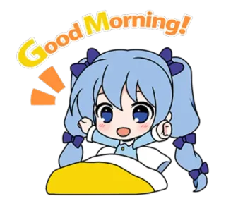 🦞 Good Morning! 애니메이션, 좋은 아침, 만화, 명랑한, 침대, 소녀 whatsapp sticker