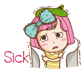 😷 Sick krank, Cartoon, Mädchen, Kopfschmerzen, traurig, niedlich telegram sticker