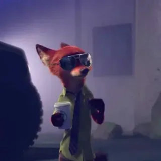 🦊 Nick Wilde Zootopia fuchs, sonnenbrille, kaffee, zoomania, cartoon, tier, anthropomorph telegram sticker