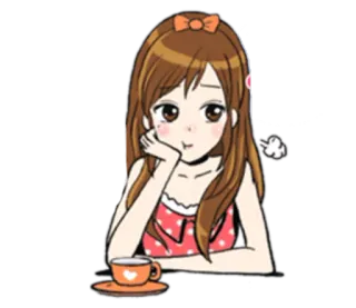 🙇 girl, cartoon, cute, coffee, kawaii, anime telegram sticker