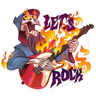 🎸 LET'S ROCK esqueleto, guitarra, rock, música, fogo, caveira telegram sticker