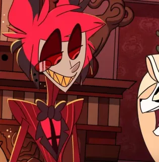 🍾 Alastor Hazbin Hotel demon, Alastor, radio, uśmiechnięty, Hazbin Hotel, kreskówka telegram sticker