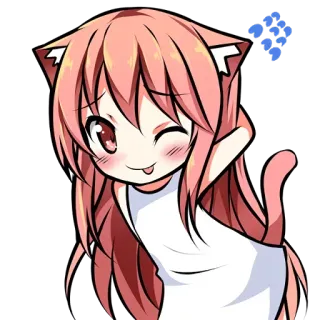 😅 Anime, Manga, Kawaii, Ragazza gatto, Chibi, Carino, Occhiolino, Linguaccia telegram sticker