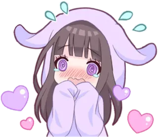 😳 Anime, Fille, Dessin animé, Coeurs, Mignon, Autocollant telegram sticker