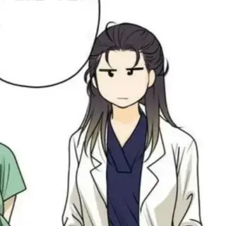 🍙 femme, blouse de laboratoire, personnage, illustration, portrait, webtoon telegram sticker