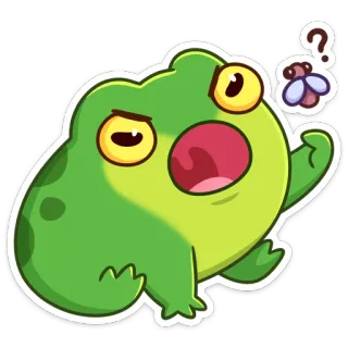 🍽 grenouille, dessin animé, animal, mouche, question, confus, mignon, vert whatsapp sticker