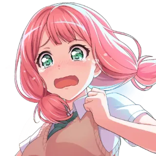🦩 อนิเมะ, ผู้หญิง, ร้องไห้, เศร้า, อารมณ์, ผมสีชมพู, ชุดนักเรียน telegram sticker