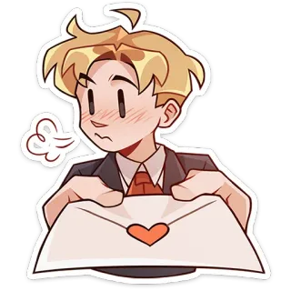 🩷 Мультфильм, Любовное письмо, Сердце, Мальчик, Румянец, Конверт, Милый telegram sticker