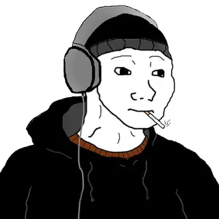 🚬 wojak, doomer, headphones, cigarette, smoking, sad, meme telegram sticker