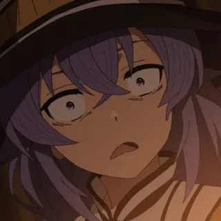 😨 anime, cô gái, sợ hãi, phù thủy, mũ, tóc tím telegram sticker