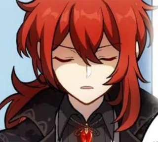 🌟 Diluc Genshin Impact Anime, Rambut Merah, Game, Serius, Pria whatsapp sticker