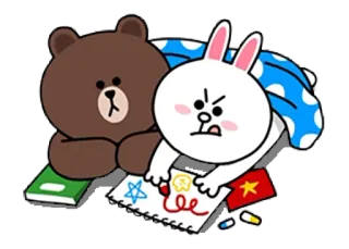 🖍 Brown and Cony line friends, кролик, медведь, злой, рисунок, милый telegram sticker