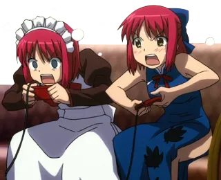 🎮 アニメ, ゲーム, 女の子, ビデオゲーム, 対戦, 赤髪, メイド, 可愛い telegram sticker