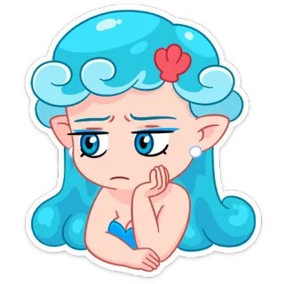 😫 putri duyung, kartun, karakter, rambut biru, sedih, laut telegram sticker