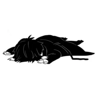 😑 Chibi, allongé, noir et blanc, silhouette, personnage telegram sticker