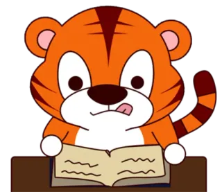 🐯 tiger, reading, cartoon, animal, book, cute telegram sticker