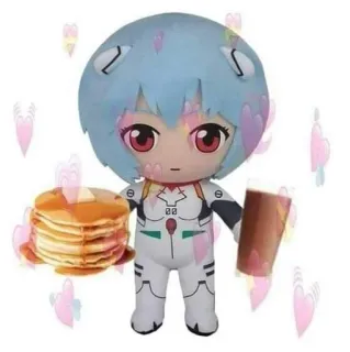 🥞 Rei Ayanami Neon Genesis Evangelion animé, Evangelion, Rei Ayanami, crêpes, mignon, personnage, poupée telegram sticker