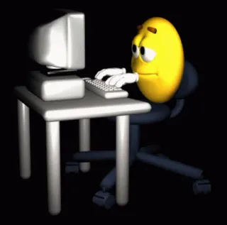 🖥 computer, digitare, lavoro, tastiera, scrivania, triste, stanco, stressato whatsapp sticker