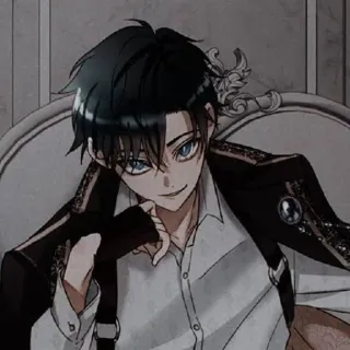 👑 Estilo anime, Personaje masculino, Pelo negro, Traje, Guantes, Sonriendo, Manga, Aristócrata telegram sticker