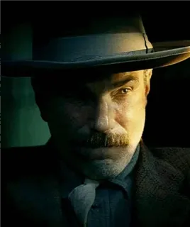 😒 Daniel Plainview There Will Be Blood oil, hat, mustache, portrait, movie telegram sticker