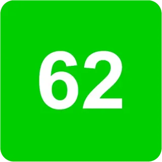 🟩 62 numero, verde, 62, bianco, simbolo telegram sticker