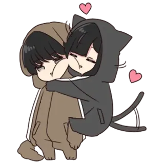 🏹 น่ารัก, คาวาอิ, กอด, ความรัก, น่าเอ็นดู, หัวใจ, แมว, คู่ telegram sticker
