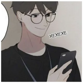 🙂 XEXEXE postać, mężczyzna, kreskówka, okulary, telefon, uśmieszek telegram sticker