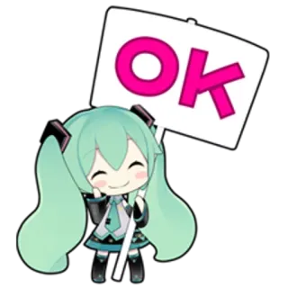 👌 Hatsune Miku OK Anime, Manga, Chibi, Vocaloid, Hatsune Miku, Ok telegram sticker