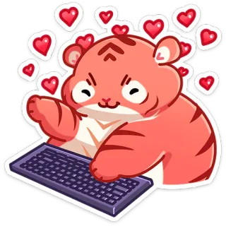 💕 เสือ, คีย์บอร์ด, หัวใจ, สัตว์, น่ารัก, สติกเกอร์ telegram sticker