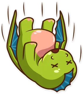 😵 animal, desenho animado, verde, caindo, morcego, fofo telegram sticker