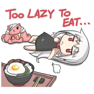 😪 Too lazy to eat... lazy, food, anime, cute, cartoon, character, kawaii telegram sticker