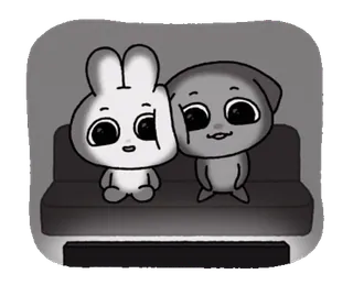 🐭 bunny, dog, couch, cute, cartoon, black and white whatsapp sticker