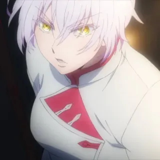 🥰 anime, woman, white hair, yellow eyes telegram sticker