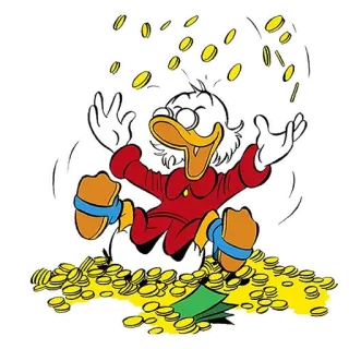 💰 Scrooge McDuck Paperon de' Paperoni, Denaro, Monete d'oro, Cartone animato, Disney, Papero, Ricchezza, Felice whatsapp sticker