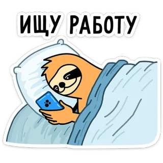 💃 ИЩУ РАБОТУ ナマケモノ, 仕事探し, 求職, 怠惰, 疲れた telegram sticker
