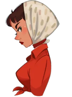😌 женщина, платок, красная рубашка, мультфильм, портрет, винтаж telegram sticker