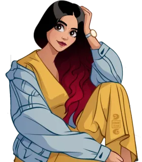 😊 mujer, dibujos animados, moda, sentada, retrato, chica, estilo, ilustración telegram sticker