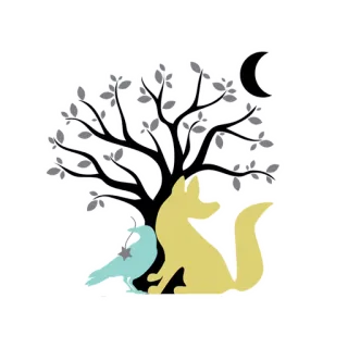 🦊 fox, bird, tree, moon, nature telegram sticker