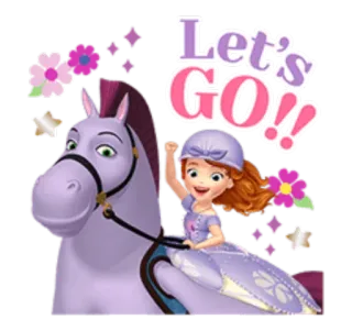 ✊ Sofia Let's GO!! princesse, cheval, dessin animé, violet, fille, aventure, amical telegram sticker