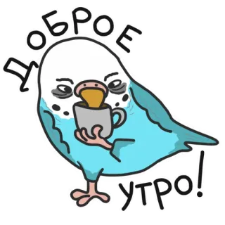😑 Доброе утро! 鸟, 鹦鹉, 咖啡, 早上, 早上好, 可爱, 卡通 telegram sticker