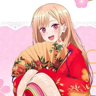 🎎 Marin Kitagawa My Dress-Up Darling Anime, Fille, Fan, Kimono, Mignon, Joyeux, Marin Kitagawa telegram sticker