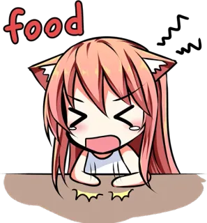 🍗 food Anime, Chica gato, Hambriento, Lindo, Comida, Kawaii, Triste whatsapp sticker