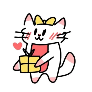 💖 gatto, carino, regalo, giallo, fiocco, cuore, regalo, animale telegram sticker