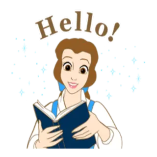 😌 Belle Beauty and the Beast Hello! เบลล์, ดิสนีย์, โฉมงามกับเจ้าชายอสูร, หนังสือ, คำทักทาย, ประกาย telegram sticker