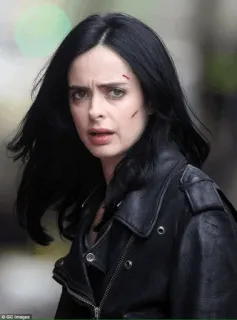 🥀 Jessica Jones femme, veste en cuir, cheveux noirs, Jessica Jones, super-héros, marvel, Krysten Ritter telegram sticker