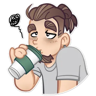 😩 피곤한, 커피, 지친, 남자, 졸린, 만화, 음료 telegram sticker