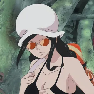 👒 Nico Robin One Piece Anime, Cartoon, Nico Robin, One Piece, Frau, Sonnenbrille, Hut telegram sticker
