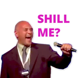 👍 SHILL ME? Aktywista, Mikrofon, Mężczyzna, Garnitur, Pytanie telegram sticker