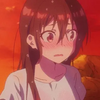 😰 Cô gái anime, Đỏ mặt, Đổ mồ hôi, Hoạt hình, Xấu hổ, Minh họa whatsapp sticker