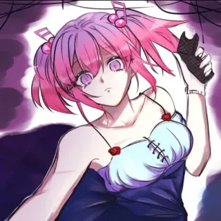 💜 animé, fille, cheveux roses, musique, croquis telegram sticker